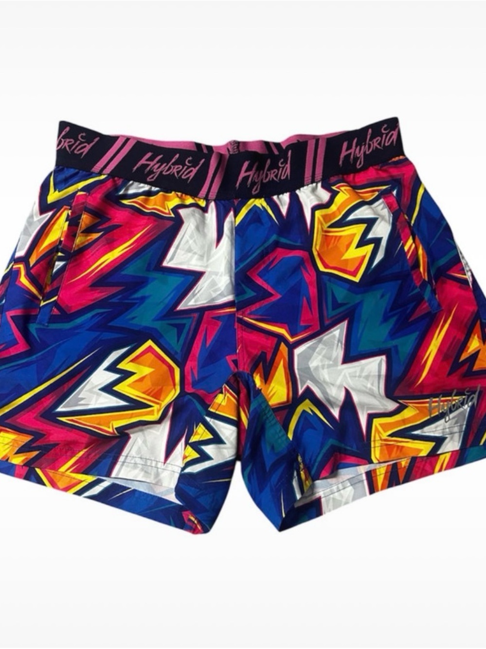 Hybrid Apparel Pink and Blue Patterned Athletic Shorts